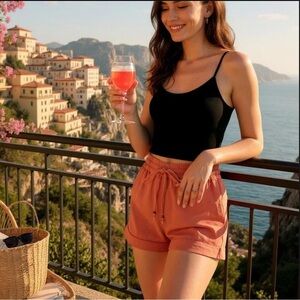 Love Tree Orange Linen Blend Shorts